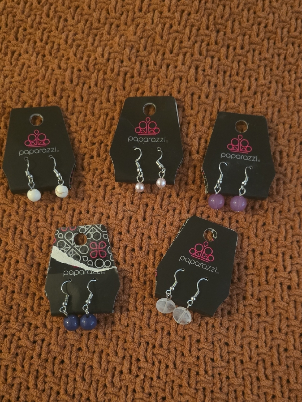 Paparazzi Lavender, Purple, Blue, Pink and White Bead Drop Earrings - Set of 5
